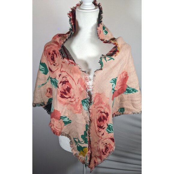Candies Reversible Plaid And Pink Floral Triangle Shawl - Picture 6 of 7